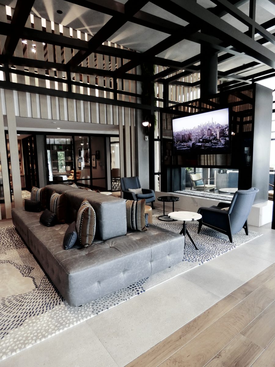 Residential lobby with tufted seating